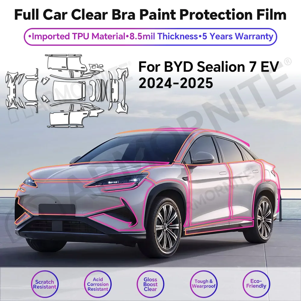 

For BYD Sealion 7 EV 2024-2025 TPU Car Film 9Mil Precut Paint Protection Film Transparent Invisible Anti-scratch Resistant
