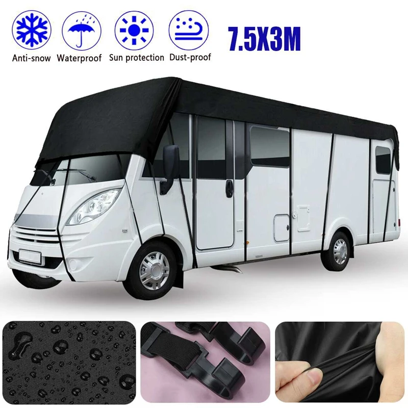 Caravan RV Roof Protective Cover Protection Tarpaulin 210D Waterproof With 26Pcs Windbreak Belts For RV Caravan