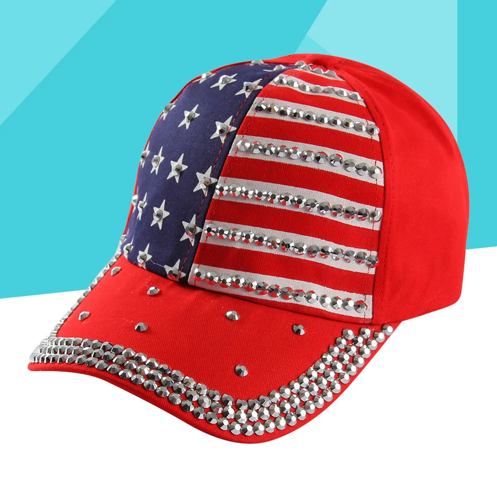 Memorial Day Parade Hat American Baseball Women Diamond Rhinestone Flag Bling Cap Womens 4th of July Everyday Wear Sparkle