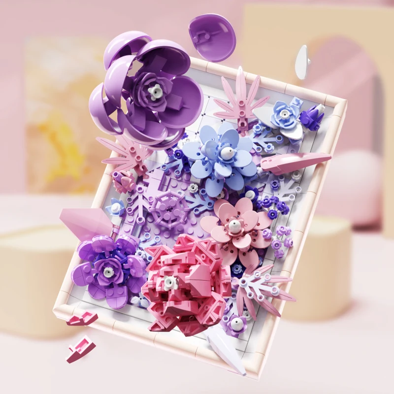 

MJI13063 Creative DIY Block Bricks Photo Frame Valentine's Day Simulation Building Block Bouquet Flower Decoration Gifts