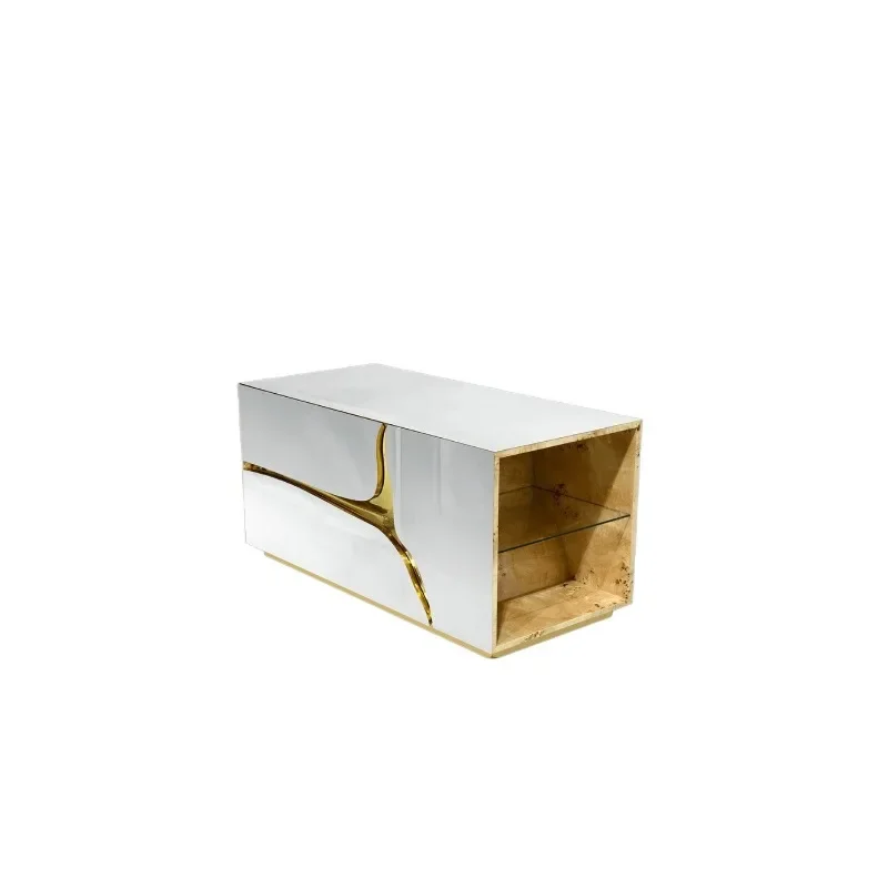 Light luxury high-end metal bedside table villa luxury home art painting high-end sense