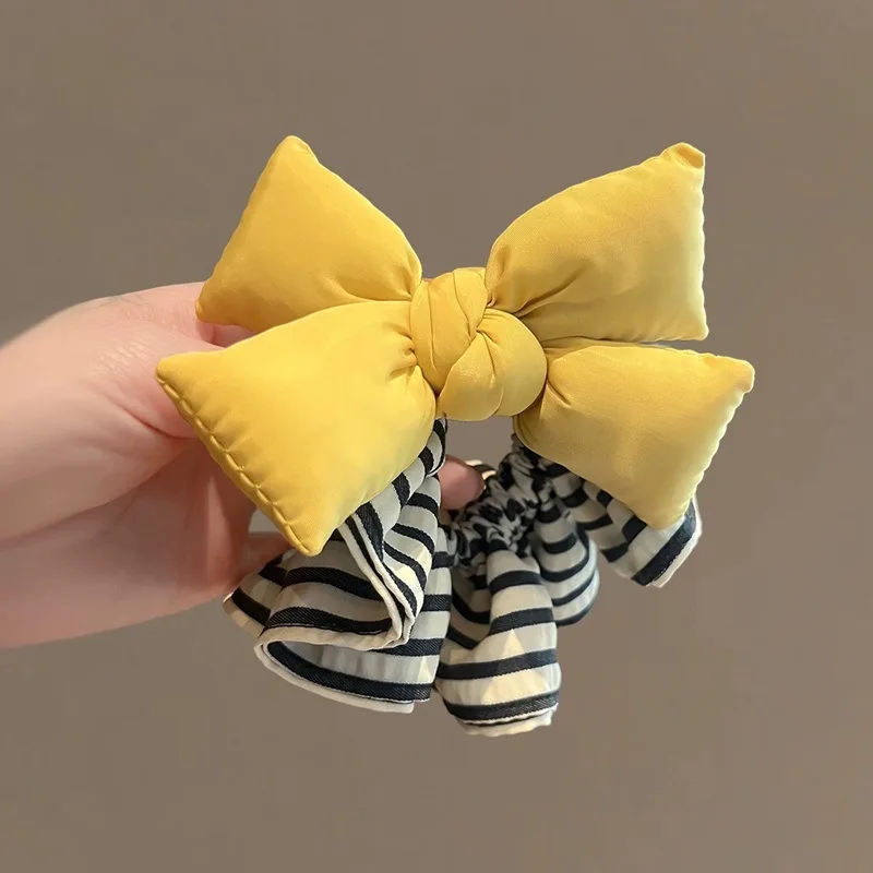 

BYL New Lemon Yellow Bow Hair Scrunchie Versatile Stripe Cute Sweet Stripe Hair Ropes Hair Accessories for Women Girls