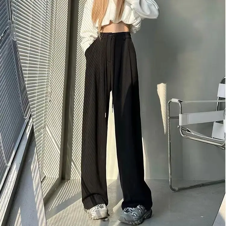 Sports Casual Wide-Leg Pants Women\'s Summer New Straight Pants Elastic Waist Loose Slimming Pants Drape Korean Style Sweatpants