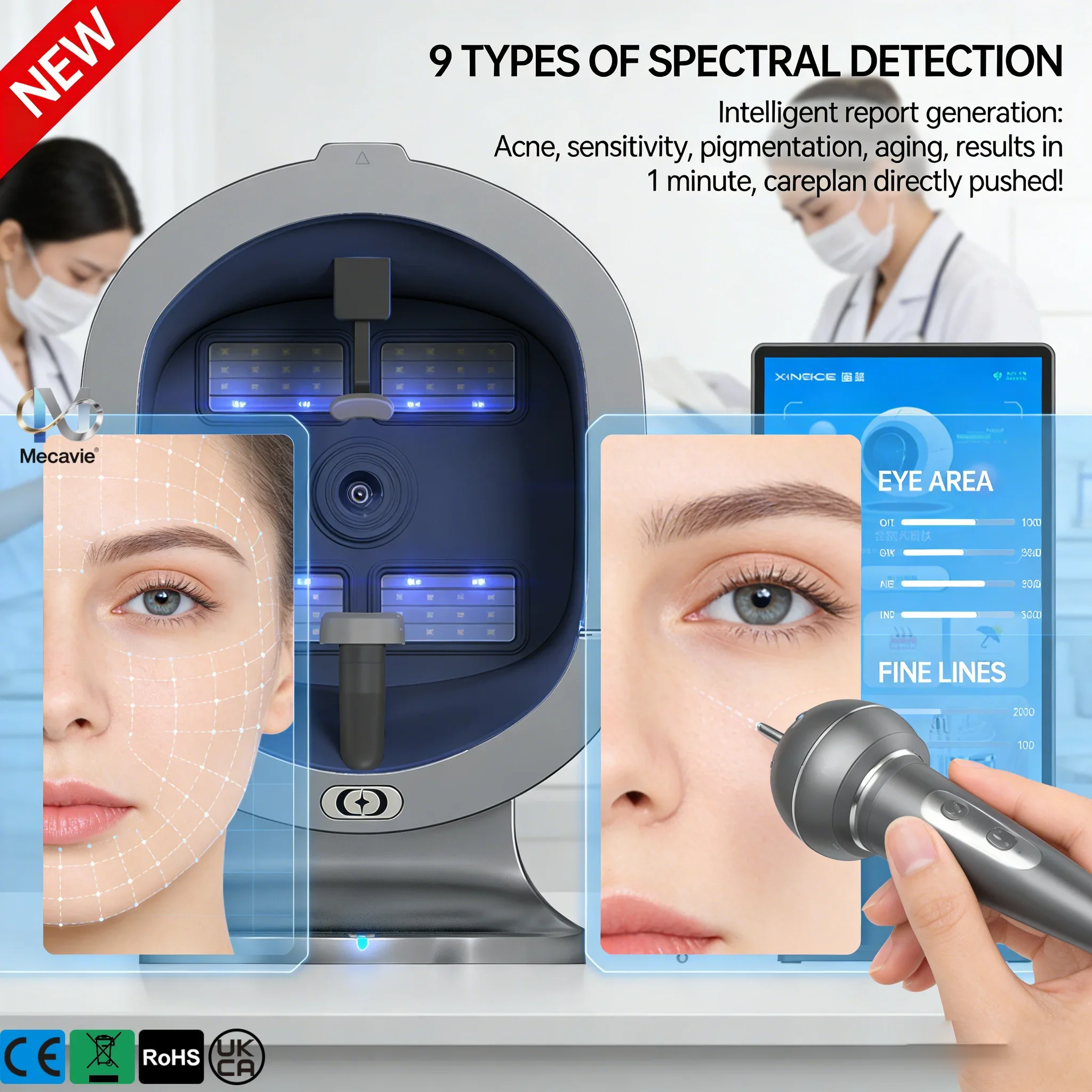 

Интеллектуальный 3D-детектор UV-излучения AI Smart X5 для лица: высокоточный цифровой анализатор кожи и волос с HD-сканированием слоев для выявления акне и пятен