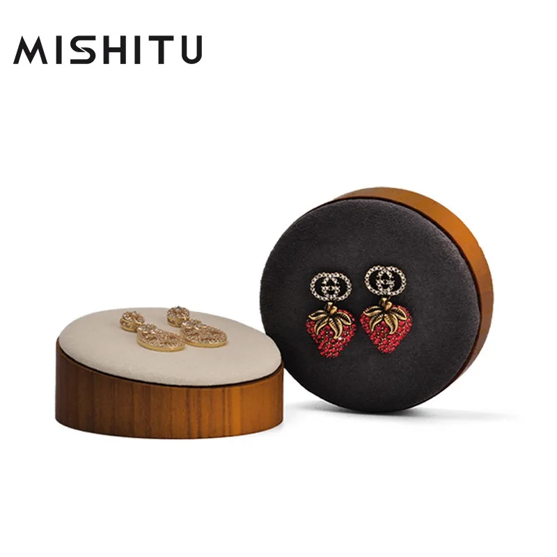 

MISHITU Newly Retro Solid Wood Earrings Display Stand with Microfiber Leather Jewelry Prop Showing Holder