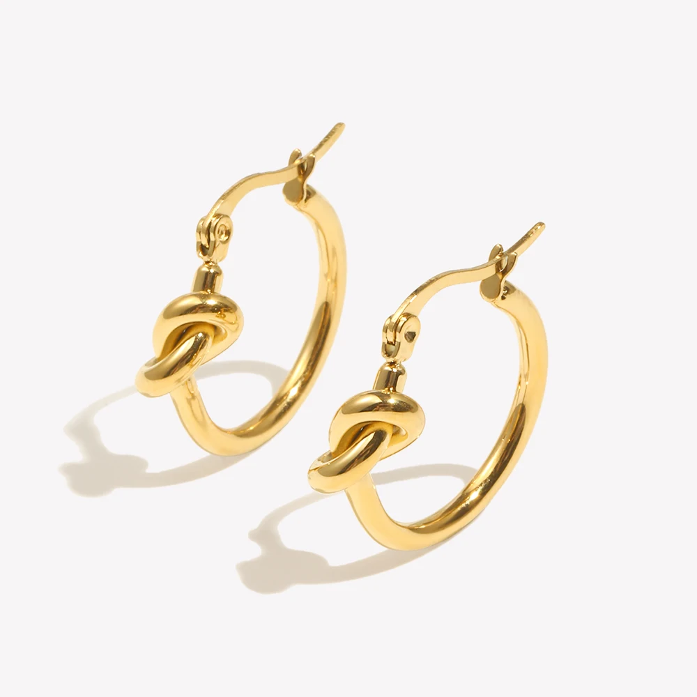 E.B.belle Knot Design Stainless Steel Hoop Earrings For Women Minimalist 18K Gold Plated Round Loop Hoop Earring Jewery For Lady