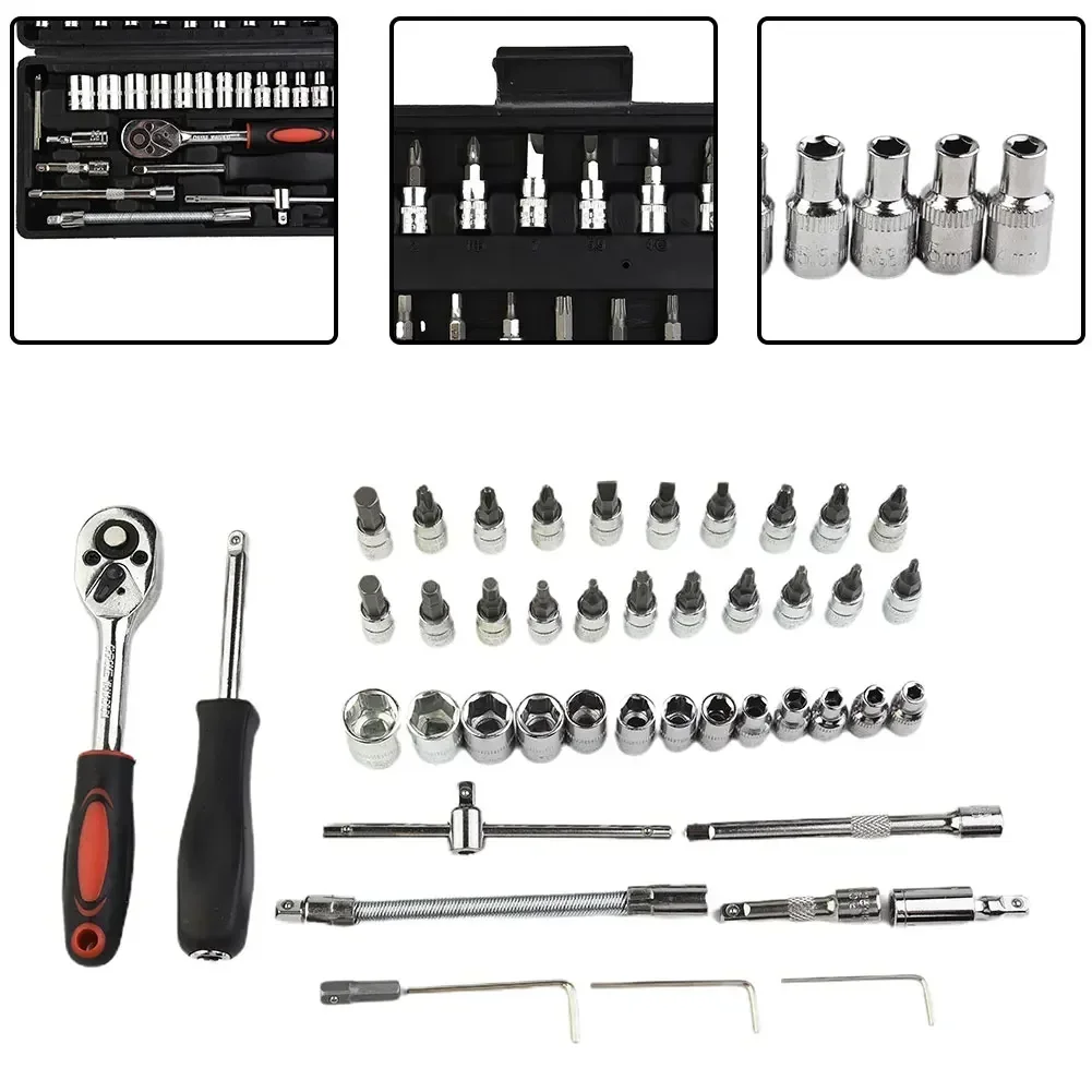 46pcs/set Wrench Socket Screwdriver 1/4 "auto Repair Tool Ratchet Wrench Socket Kit With Plastic Storage Case