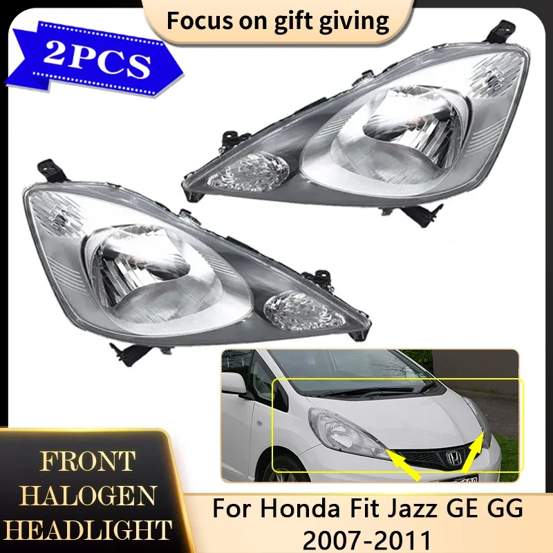 For Honda Fit Jazz GE GG 2007 2008 2009 2010 2011 Front Halogen Headlights Assembly Fog Light Lamp Clear Lens Car Accessories