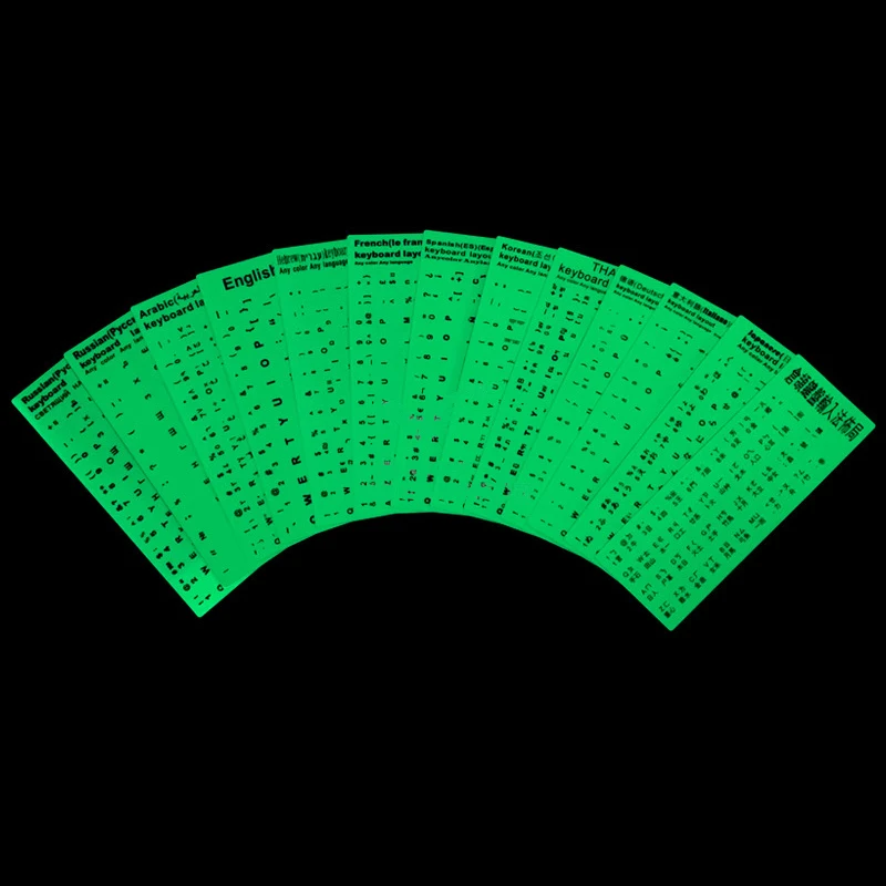 Autocollant lumineux pour clavier d'ordinateur, russe, anglais, arabe, Alphabet de langue, étiquette noire et blanche pour ordinateur, Protection contre la poussière