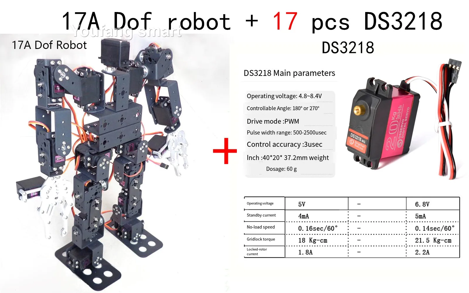 17 DOF Robot Umanoide Telaio Kit Robot Educativo per Ardunio Robot Camminata Compatibile Servo MG996 Robot Programmabile Kit FAI DA TE