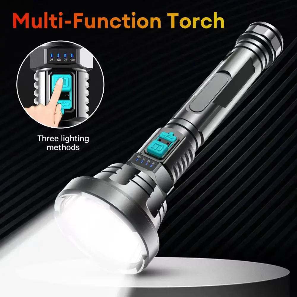 Torch Light Rechargeable Powerful Tactical Flashlight High Power Very Strong Flashlight Lamp With Rechargeable Charging Fishing.