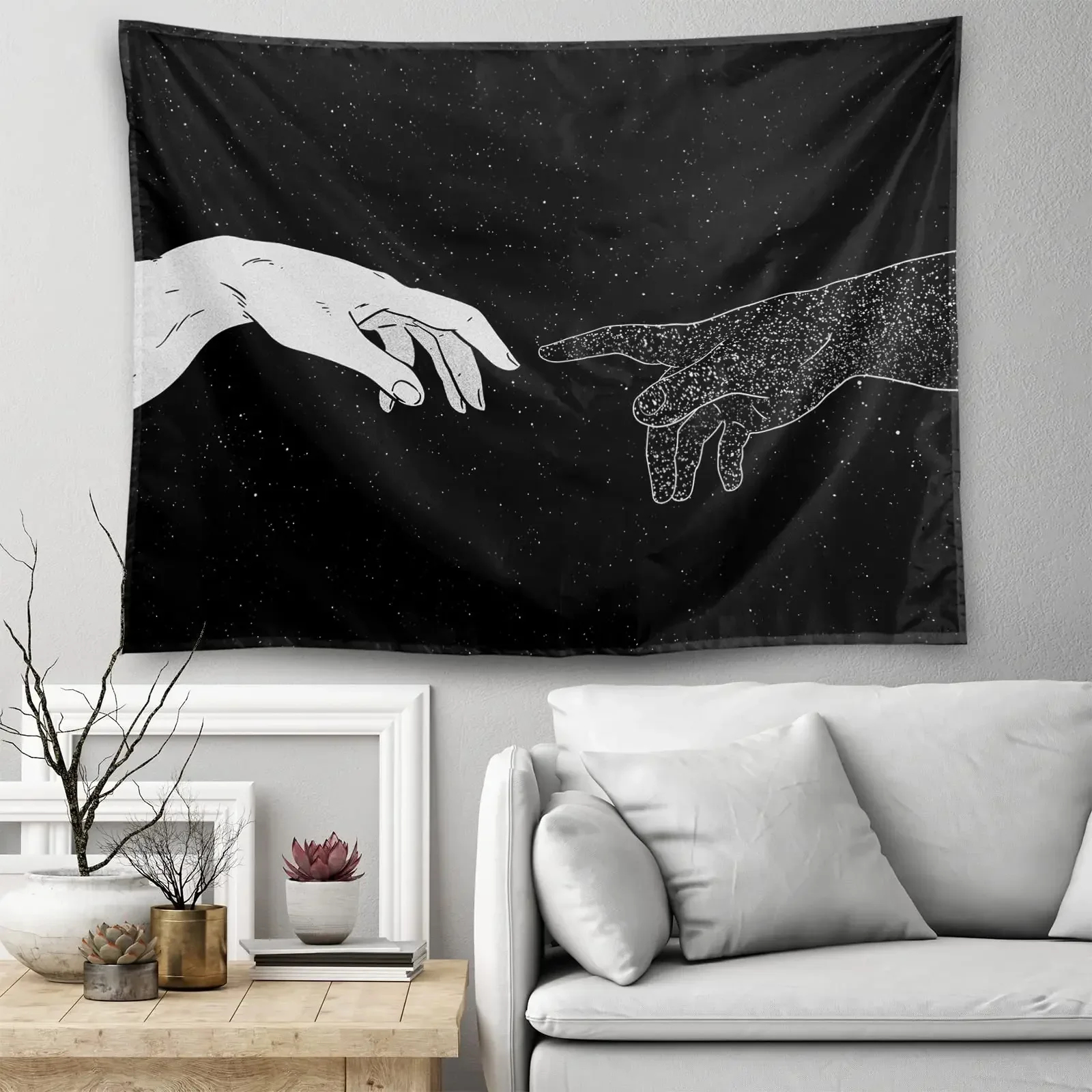 Black and White Love Hands Tapestry Space Stars Galaxy Tapestry Wall Hanging Romantic Art Home Decor for Bedroom Living Room