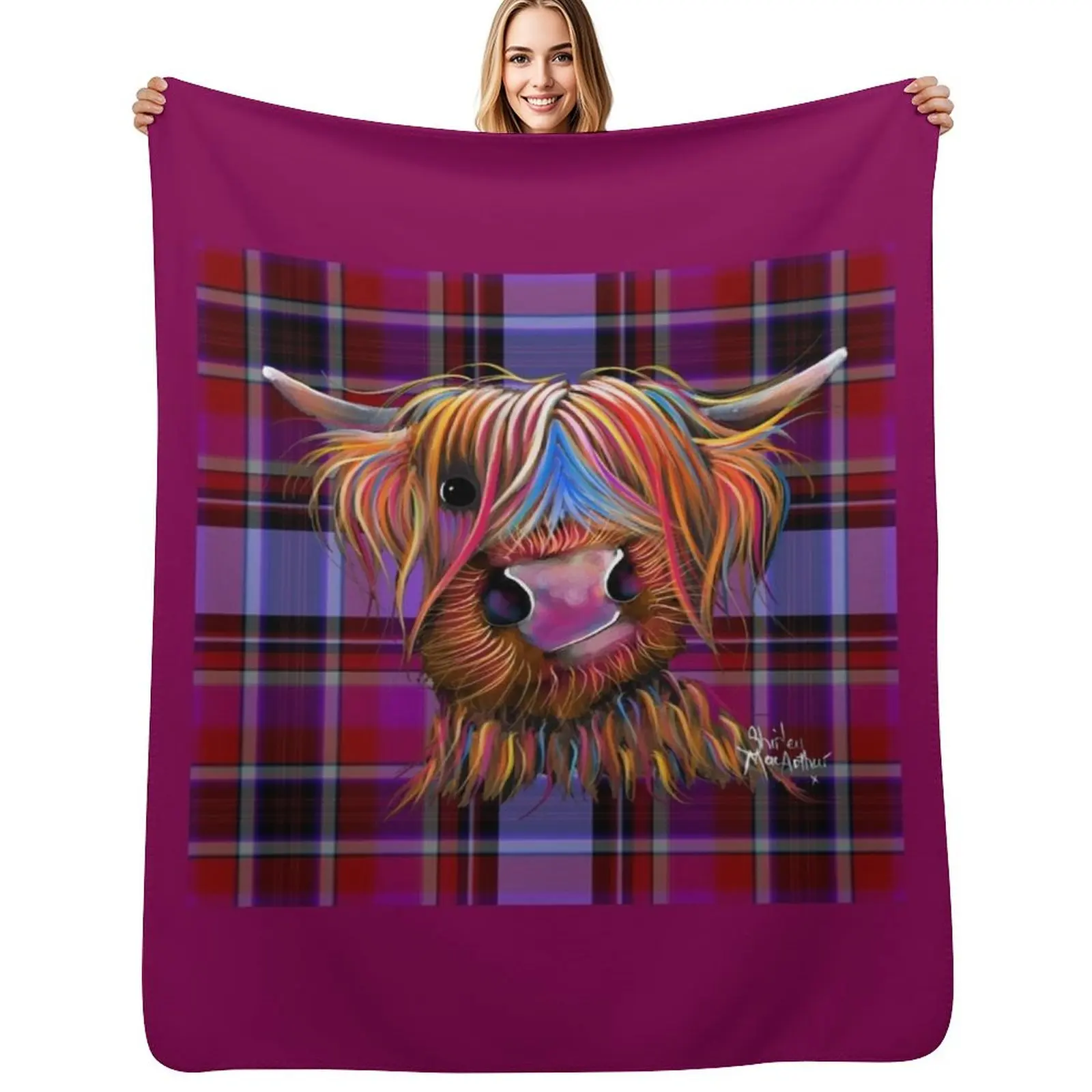

HiGHLaND CoW PRiNT ' TaRTaN BRuCe P ' BY SHiRLeY MacARTHuR Throw Blanket Decorative Sofa funny gift Large Blankets