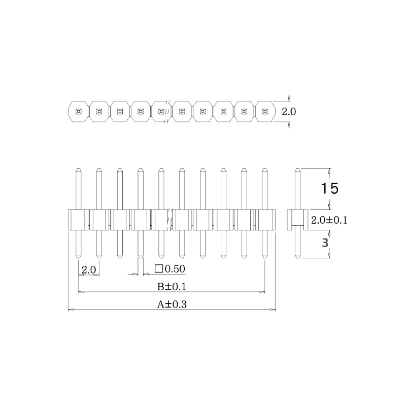 (200pcs) 2.00mm Pin Header Connectors 1X40P,Pin Length 15mm,copper 1*40P PCB Breadboard DIP Male