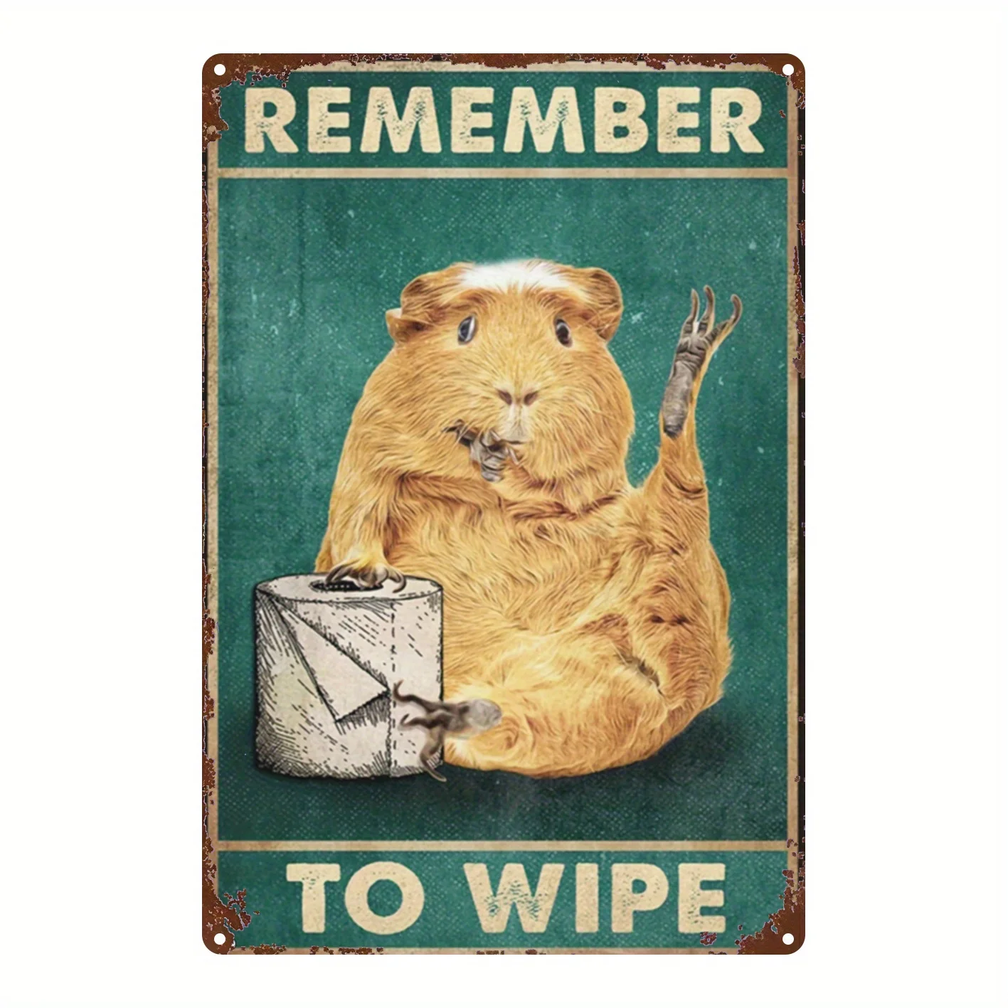 1pc Sign Featuring a Cute Guinea Pig with Toilet Paper, a Creative Illustration of Iconic Characters, Perfect for Rustic Wall