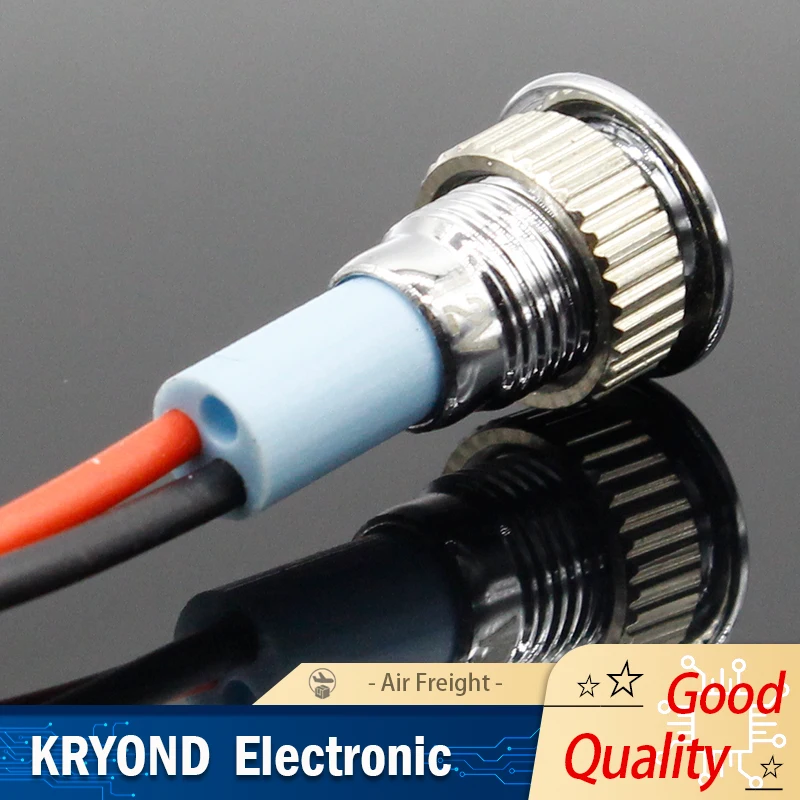 8mm LED Metal Indicator Light Waterproof Signal Lamp Dot Light with Wire Red Yellow Blue Green White