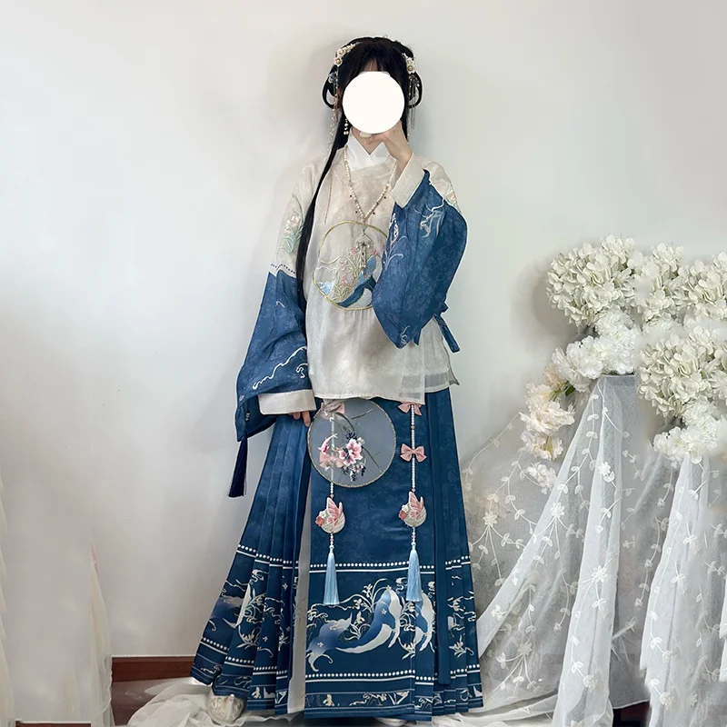 

Ming Dynasty Robe Embroidered Pipa Horse Face Skirt With Original Immortal Charm Hanfu Daily Autumn Dress For Women