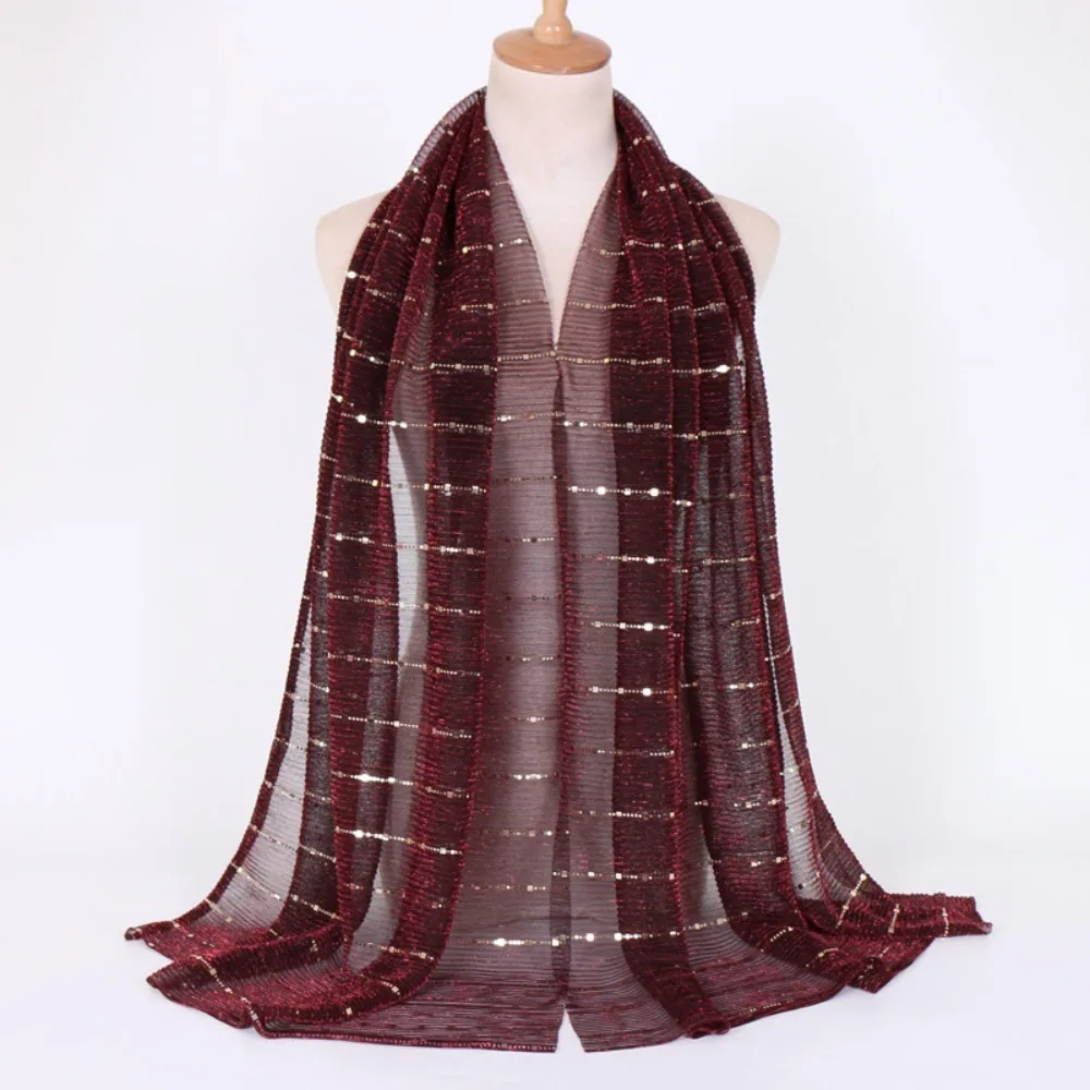 New Solid Color Shawl Female Accessories Sequins Stripe Shawl Korean Style Party Silk Scarf