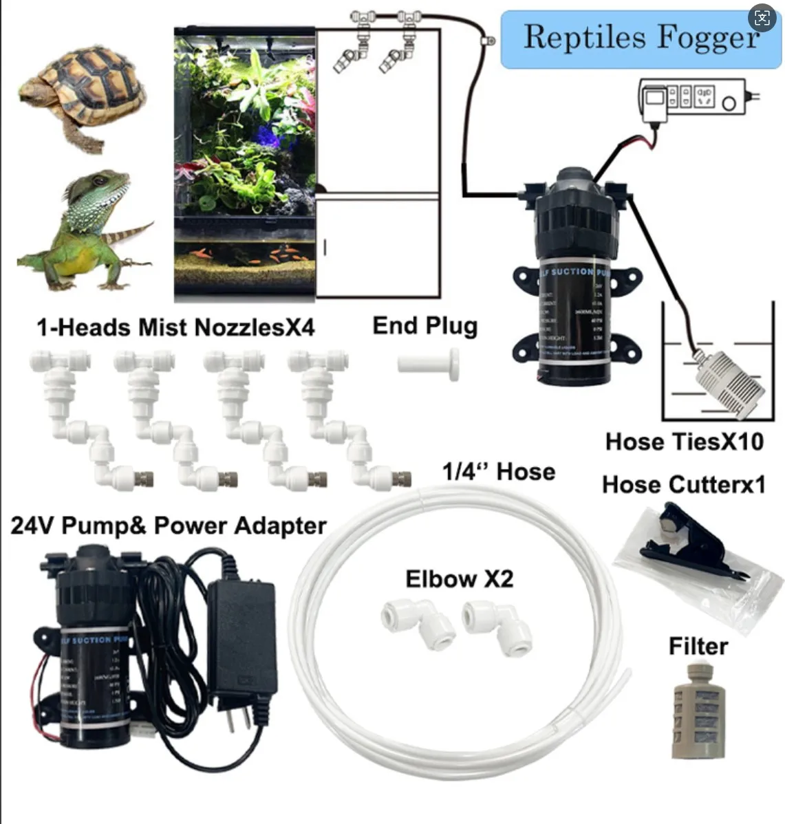 

Terrarium Misting Kit: Reptile Mister with 360° Nozzles for Humidity Control