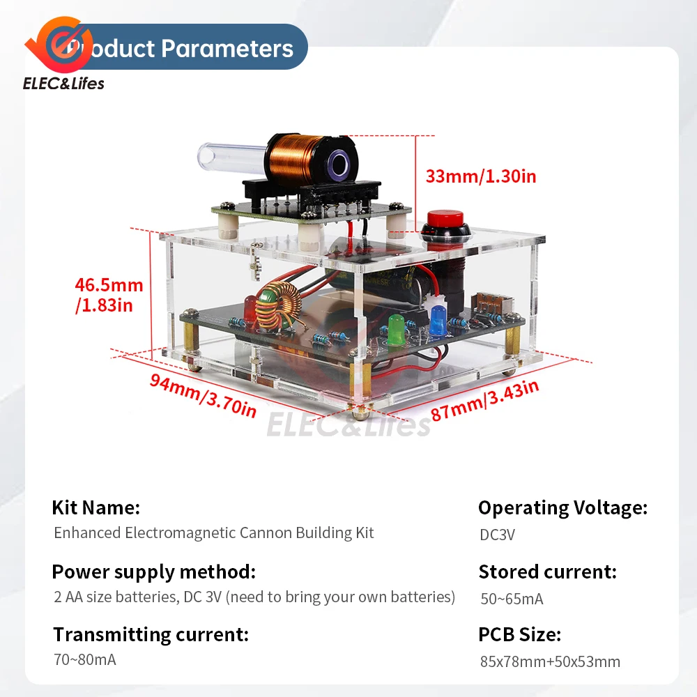 DIY Electronic Kit Coil Booster Module Circuit Making Acrylic Case Without Battery High Voltage Electromagnetic Gun DC 3V