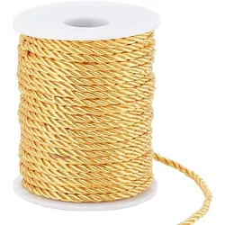 32 Yards Twisted Cord Trim 3-Ply 3mm Polyester Silk Cord Gold Rope Ribbon Honor Cord Decorative Rope for Crafts Home Decor