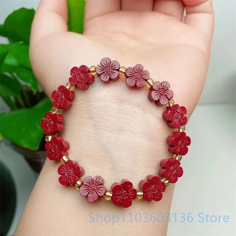 

Необработанная руда Cinnabar счастливый Цветочный браслет с высоким содержанием фиолетового золотого песка одиночный Круглый браслет для женщин Роскошные рождественские подарки