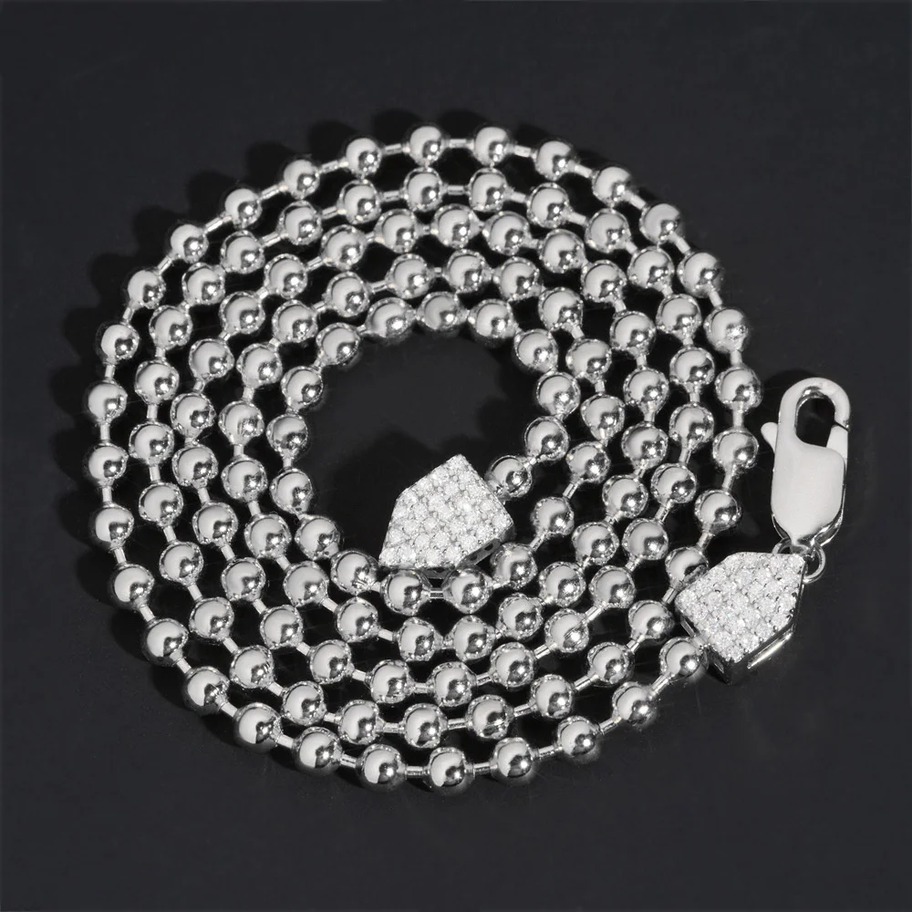 Blingminer Ball Chain Moissanite Iced Out Link Chain Necklaces S925 Silver Choker Pass Tester Men Women Hip Hop Jewelry
