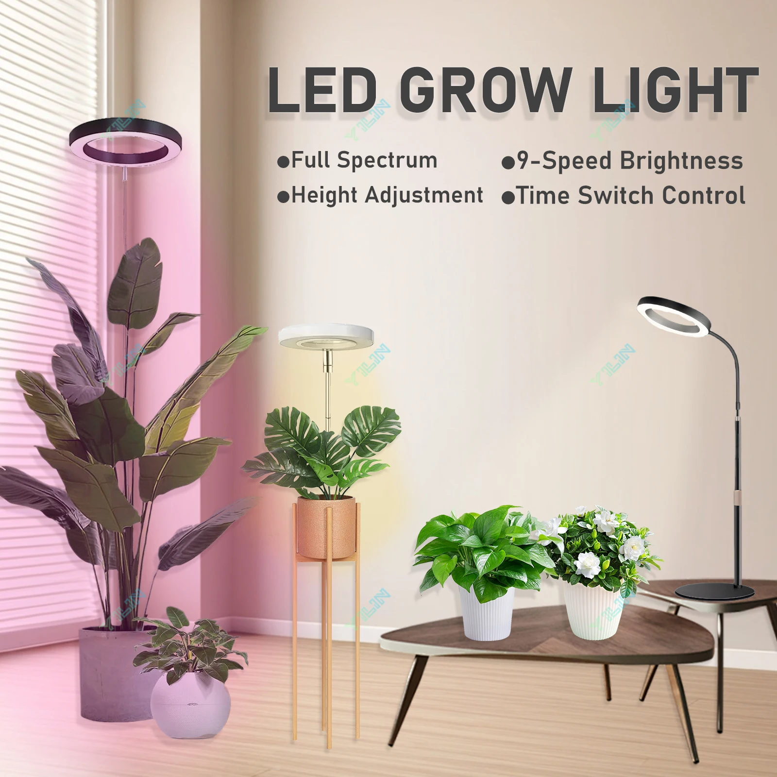 

LED Round Ring Plant Grow Light Dimmable Full Spectrum Table Growing Lamp Adjustable Smart Timer For Indoor Plants Flower Growth