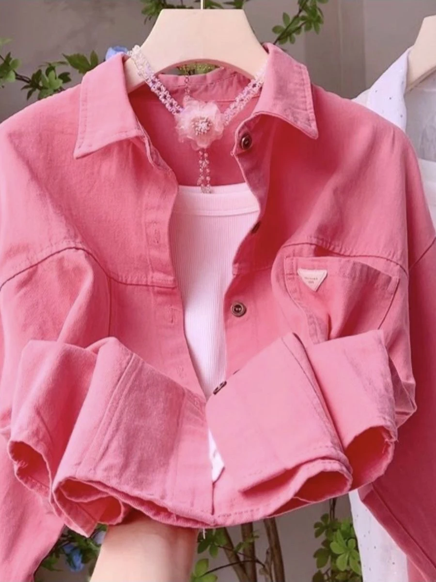 

Повседневная куртка из чистого хлопка ярких цветов, свободная посадка, универсальная, весенне-осенняя, женская, irt Moisture ng Long Sl...