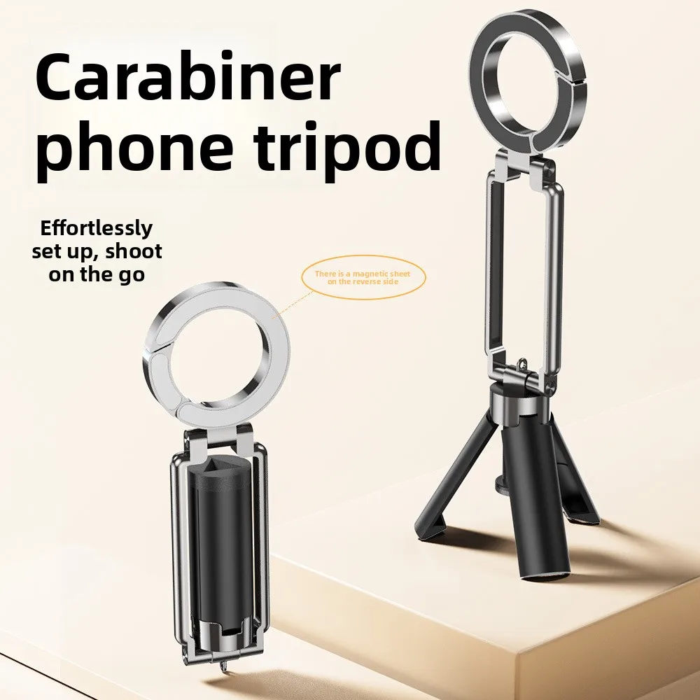 

MagLock Magnetic Phone Mount for Magsafe Tripod Stand with Carabiner for Travel Hiking Desktop Shooting Support for iPhone 15