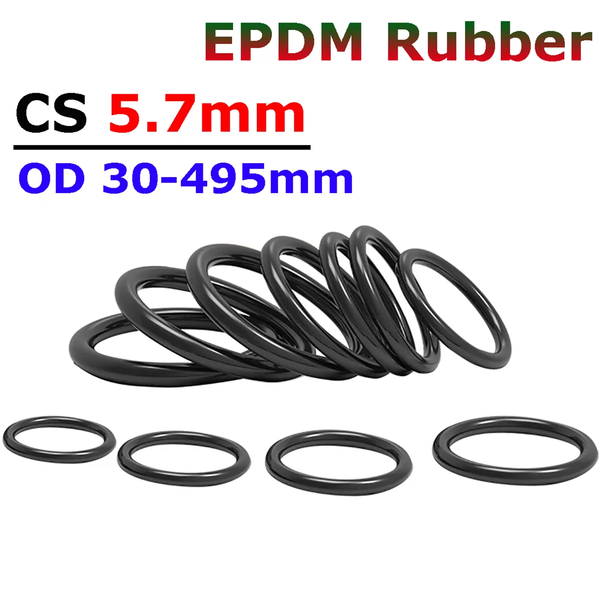 EPDM Rubber O Ring Cross Section CS 5.7mm OD 30-495mm Acid Alkali Water and Friction Resistance O-Ring Sealing Washer Gasket