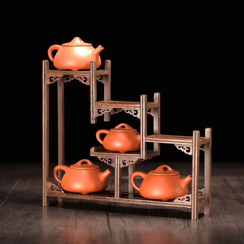 Chinese Kung Fu tea pot Crafts Display Holder Shelves Teapot Tea Set Wood carving Display Stand Decoration Home Tea Accessories