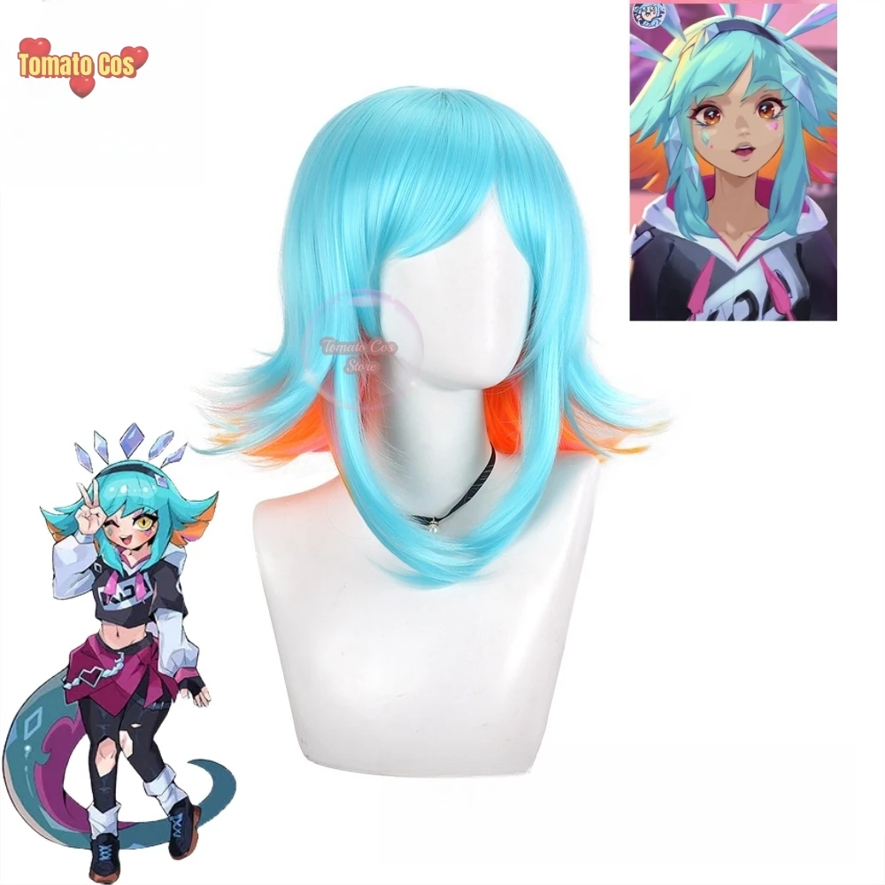 KDA Super Fan Neeko Cosplay Wig 35-40cm Mixed Color Women Cosplay Wigs Heat Resistant Synthetic Hair