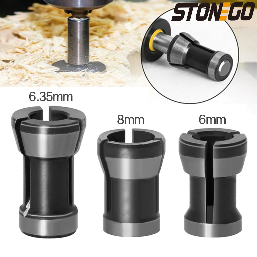 

STONEGO 1PC Router Bit Collet for Engraving Trimming Machine Electric Router Milling Cutter Accessories 6.35mm/8mm/6mm