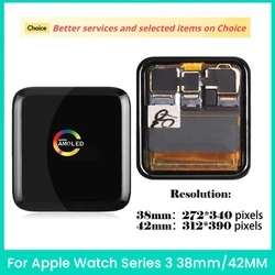 AAA  Quality Amoled For Apple Watch Series 3 38mm 42mm LCD Amoled Display Screen Replacement for A1858 LCD Digitizer Assembly Pa