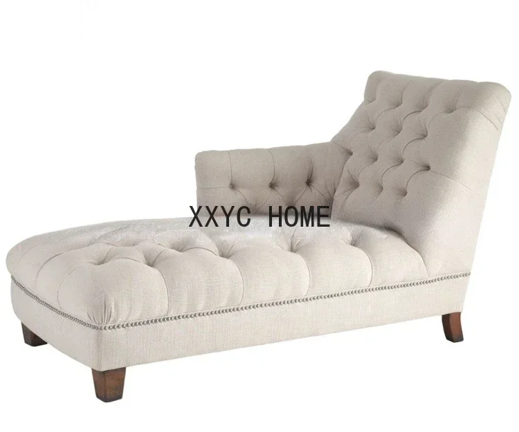 American Chaise Longue Distressed Fabric Pull Buckle Soft Bag Single Chaise Bed Beauty Bed Couch