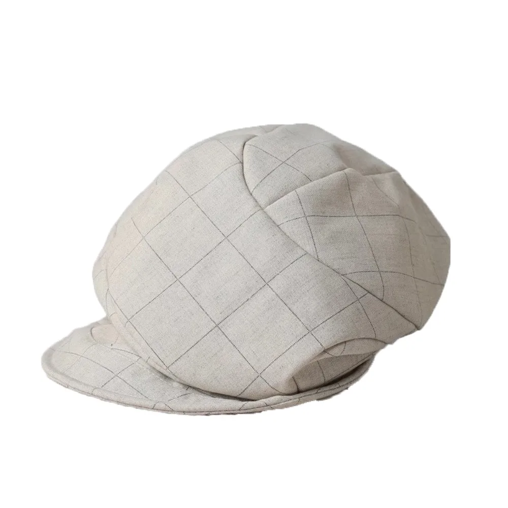 

Korean Vintage Plaid Beret Newsboy Visor Octagonal Cap Artist Cloud Peaked Hat Women