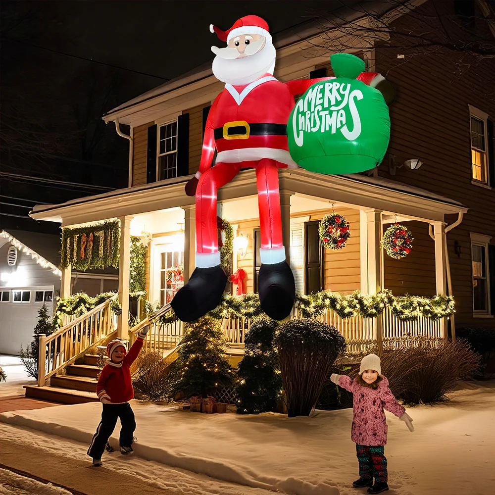 8FT/2.4M Climbing Santa Christmas Inflatable with Gift Pack Outdoor Decorations Xmas Yard Decorations with LED Lights for Lawn