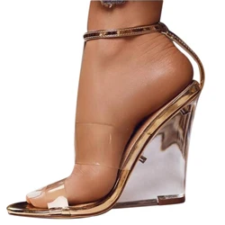 DIZHUANG shoes Fashionable women's high-heeled sandals. About 12cm heel height. Wedges sandals. Transparent heel sandals. 34-46