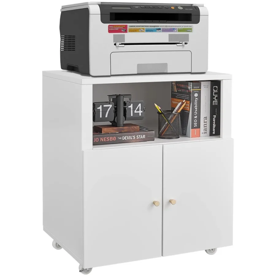 

Home Office Printer Stand with Wheels Printer Tables with File door Mobile Lateral Filing Cabinet with Open Storage Shelf for L
