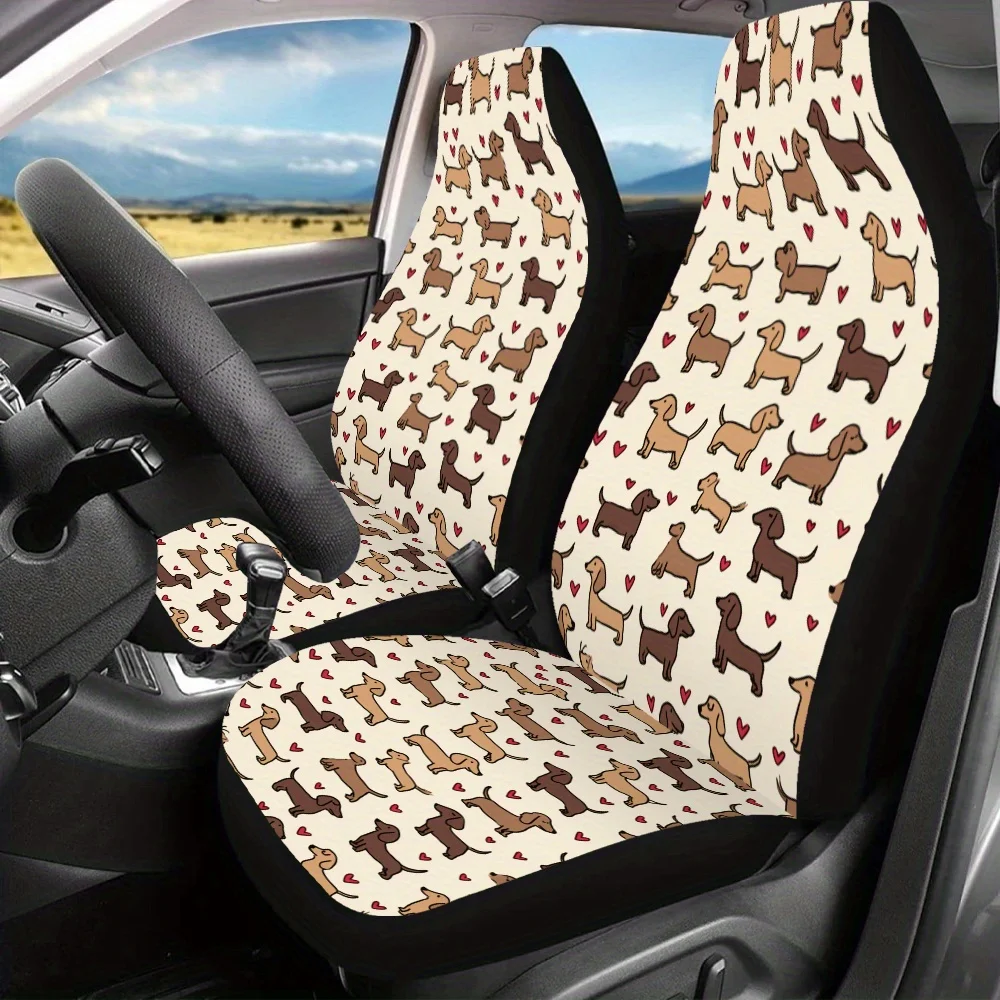 2pcs Dachshund Love Pattern Printed Car Seat Covers For Women And Men, Universal Front Seat Protectors For Cars, SUVs, Sedans, A