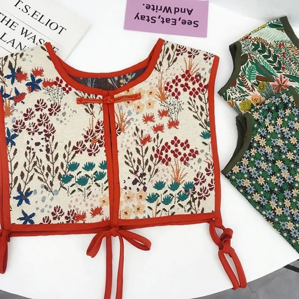 

Vintage Embroidered Shoulder Scarf Shawl Wrap Floral Laced Up Fake Collar Small Camisole Shirt Decorative