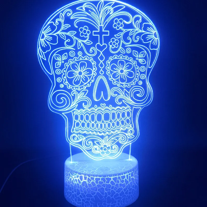 Nighdn Skull Night Light para niños, lámpara de noche de ilusión 3D, decoración de dormitorio, luz nocturna Led, holograma, regalo de Halloween para niños y hombres