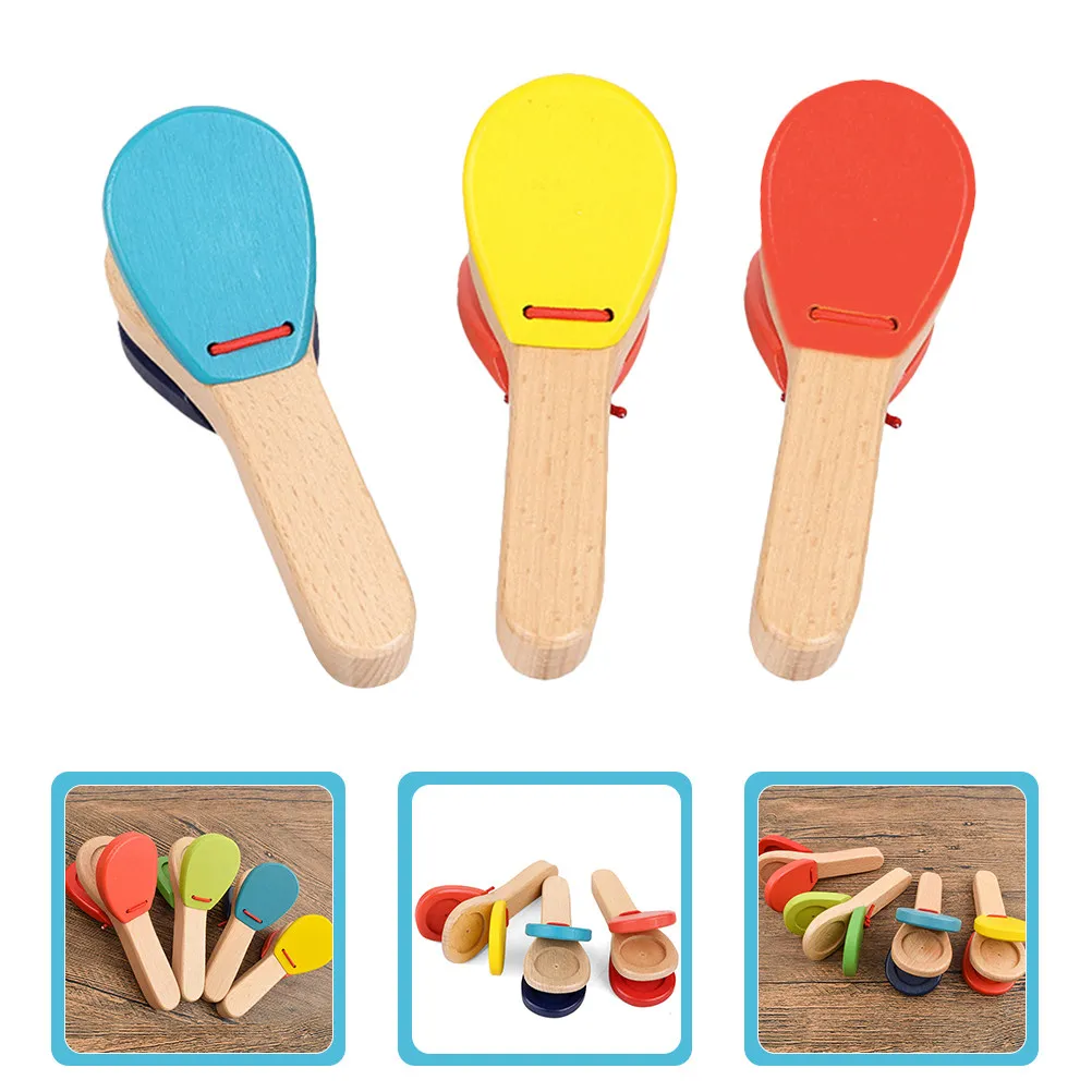 3Pcs Kids Musical Castanet Wooden Percussion Instrument Educational Sensory Development Tool for Children Kids Castanet Toy