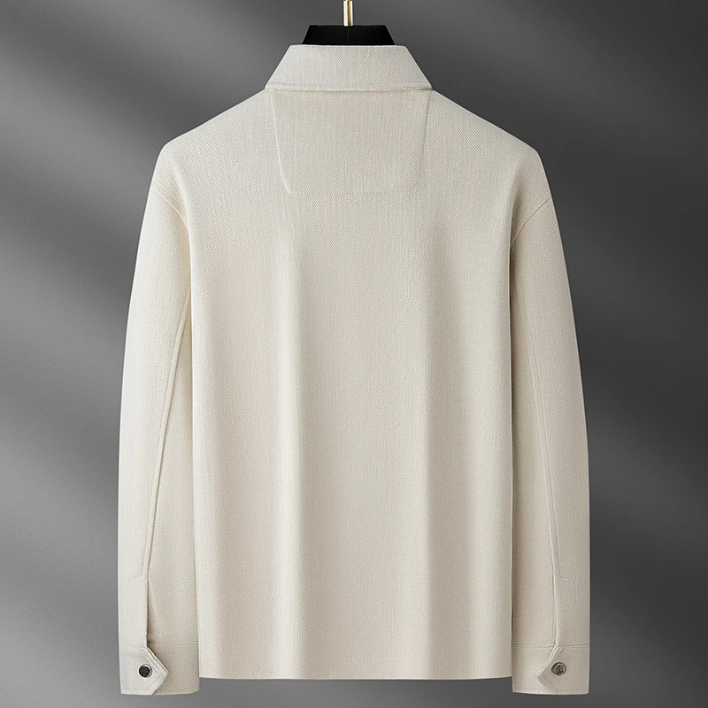 Autumn Light Luxury Italian-Style Relaxed Old Money Style Twill Acetate Wool Men's Lapel Cardigan Sweatshirt Jacket for Men