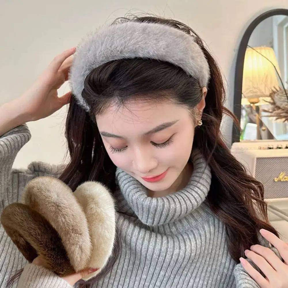 Inverno nuove fasce di peluche spesse fascia per capelli larga pelosa per donna elegante cerchio per capelli in pelliccia di visone accessori per