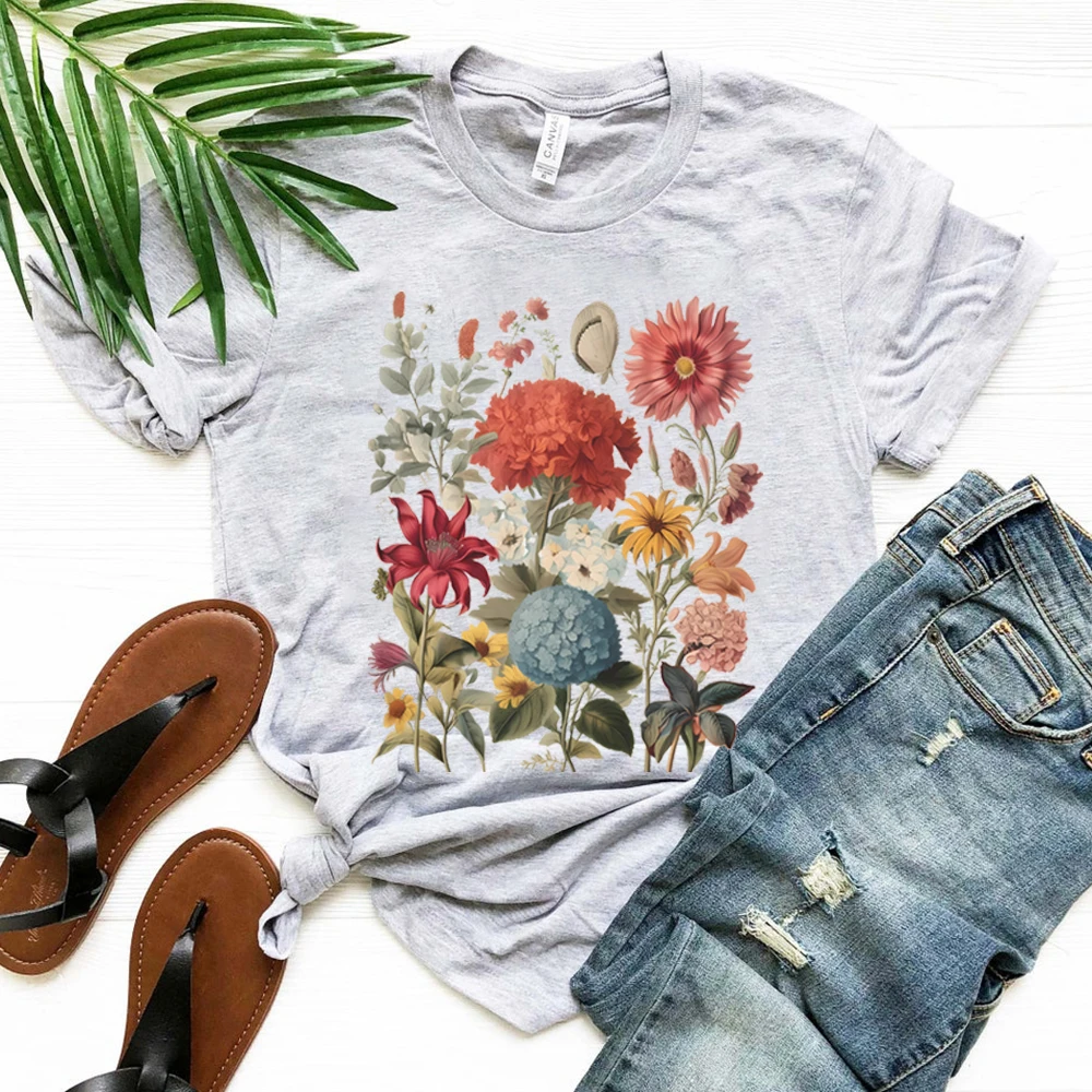 Boho Wildflowers Cottagecore Shirt Whimsigoth Plant Lover Shirts Vintage Fall Aesthetic Flower Graphic Tee Tops Gift for Gardner