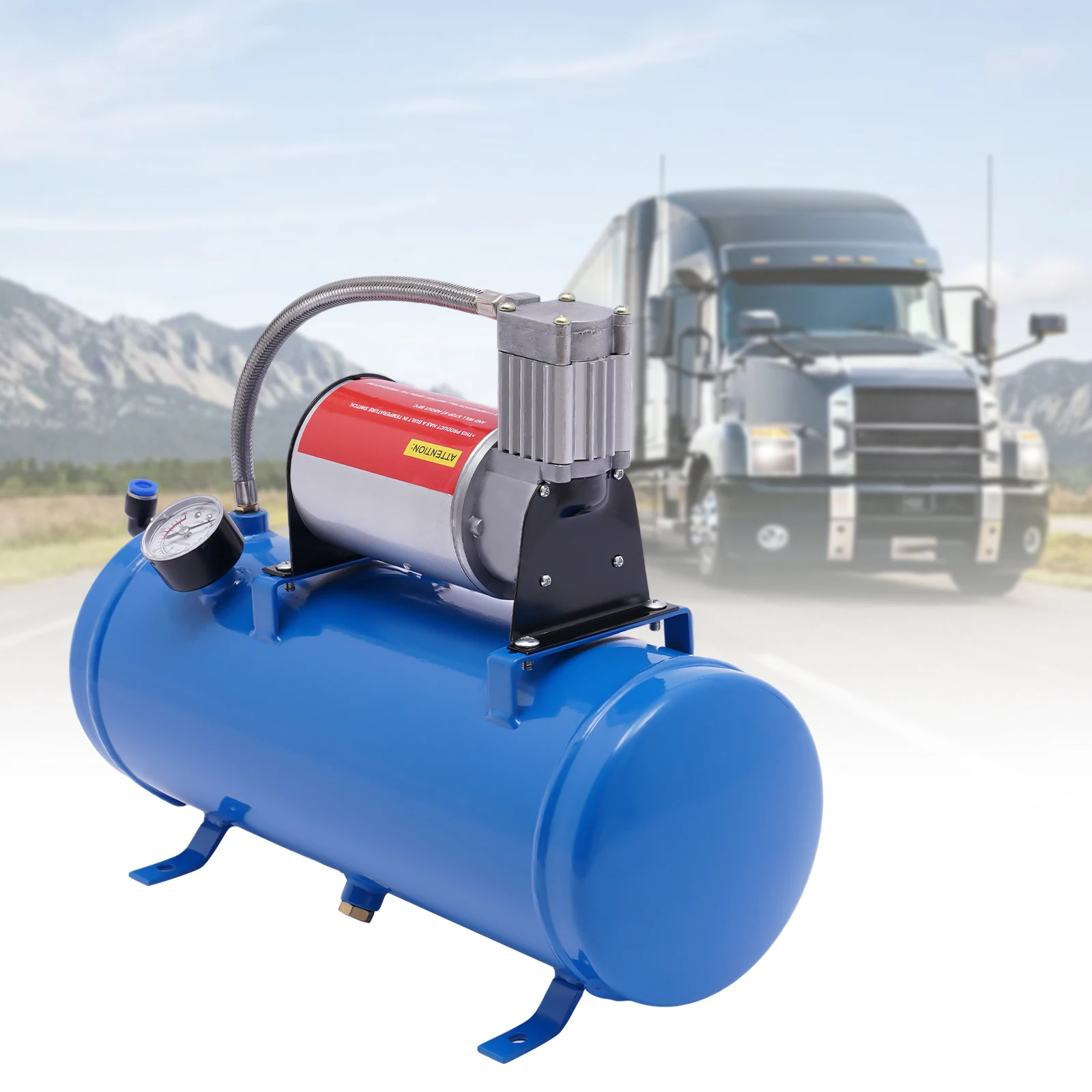 

12V Air Compressor 100 PSI Portable Tire Inflator, 6L Tank, 3.8m Hose, Auto Shut-Off, Dual-Pressure Switch for Car, Bike, Boat