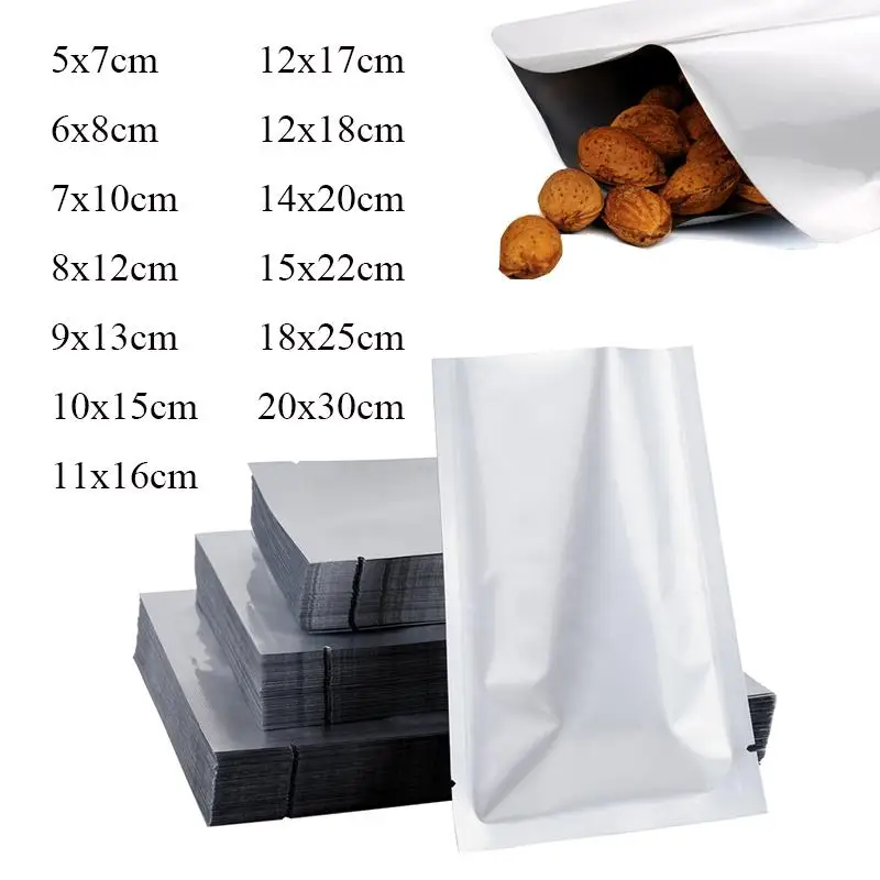 50pcs Silver Vacuum Sealer Aluminum Foil Mylar Bags Storage Pouches Home Kitchen Tools For Convenient Food Nuts