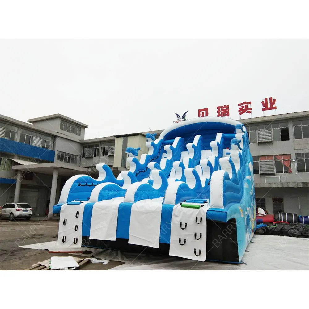 Double Lane Commercial Wave Inflatable Water Slide For Pool Frame Water Park Inflatable Above Ground Pool Slide